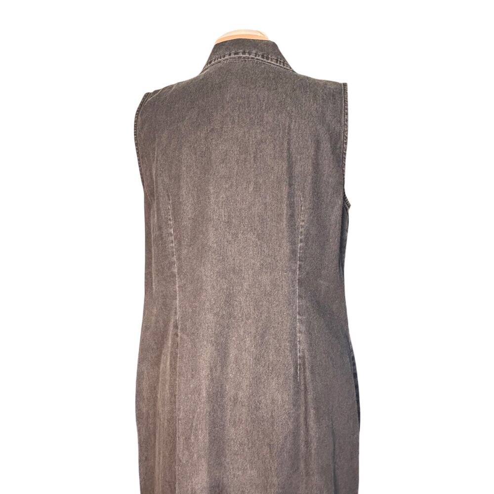 Vintage Black Denim Maxi Dress Sleeveless Button Front Grunge Modest Western - Picture 7 of 10